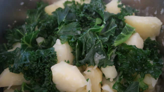 Cooked potatoes and kale