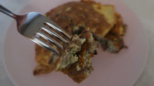 Fork with the ground beef pancakes