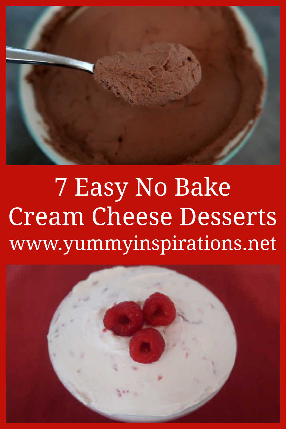 7 No Bake Cream Cheese Desserts - Best Easy Dessert Ideas To Make - including no-bake cheesecake, mousse & chocolate treats.