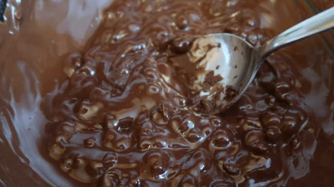 Melted chocolate in the double boiler