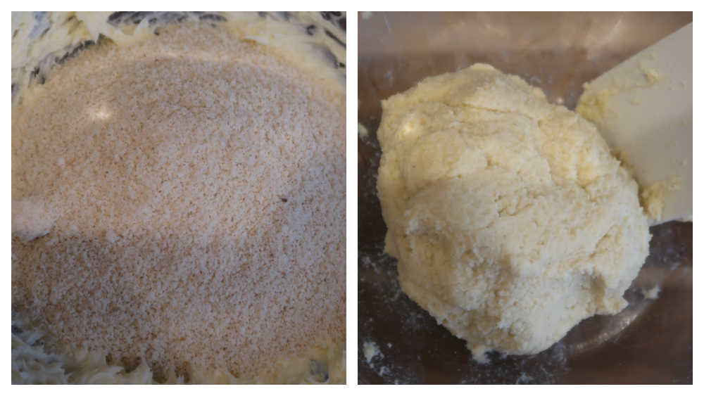Adding almond flour to form the dough