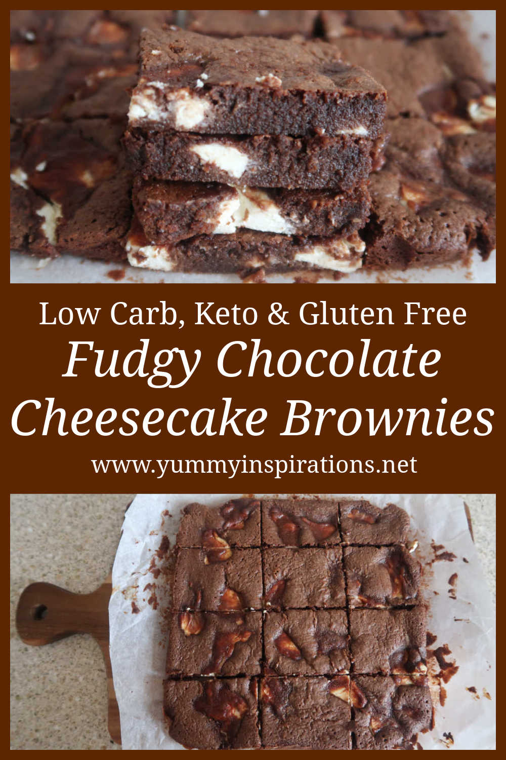 Fudgy Chocolate Cheesecake Brownies with Coconut Flour - easy gluten free dessert made with coconut flour, dark chocolate and cream cheese. Low carb and keto friendly too.