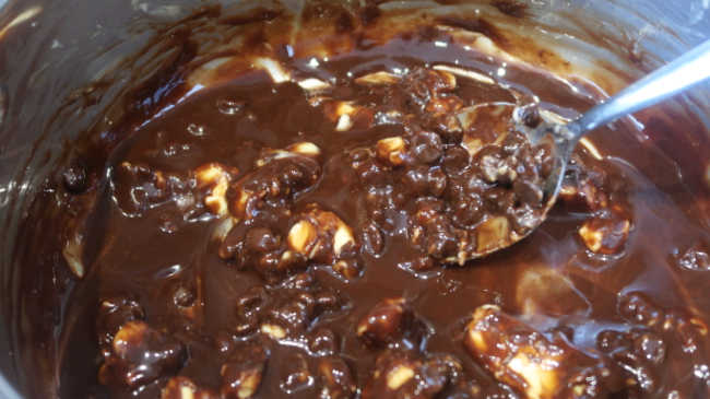 Melting chocolate and butter together in a small saucepan