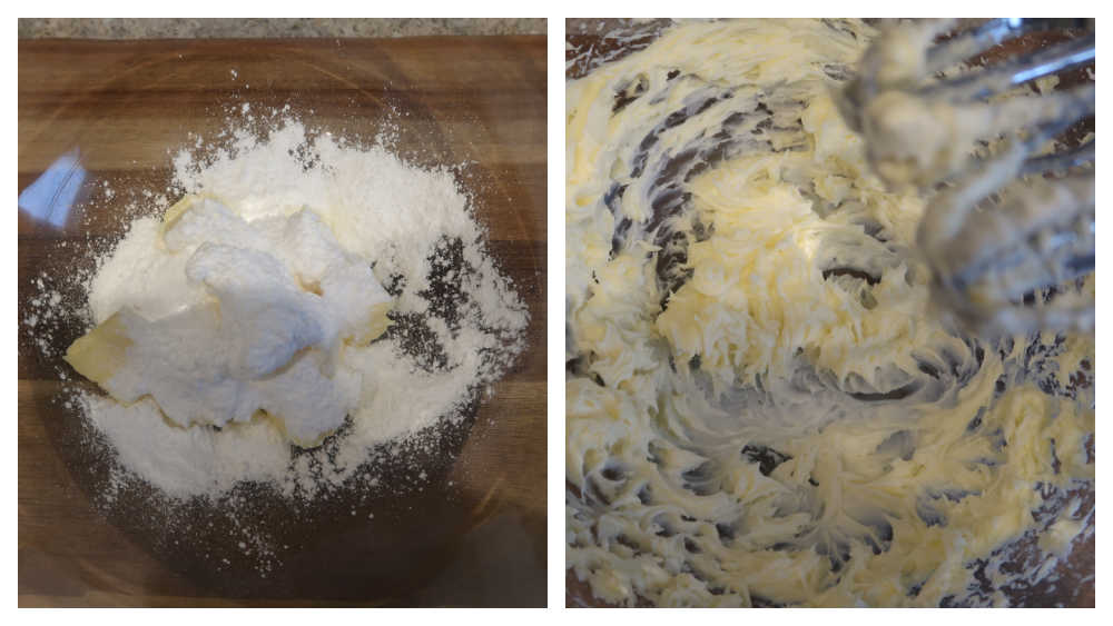 Whisking butter and powdered sugar together