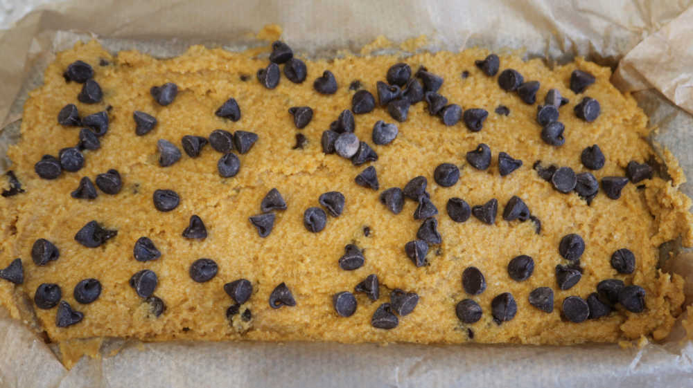 Pumpkin chocolate chip bread batter ready for the oven