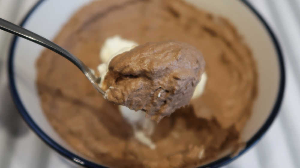 Spoon of creamy 3 ingredient chocolate banana mousse