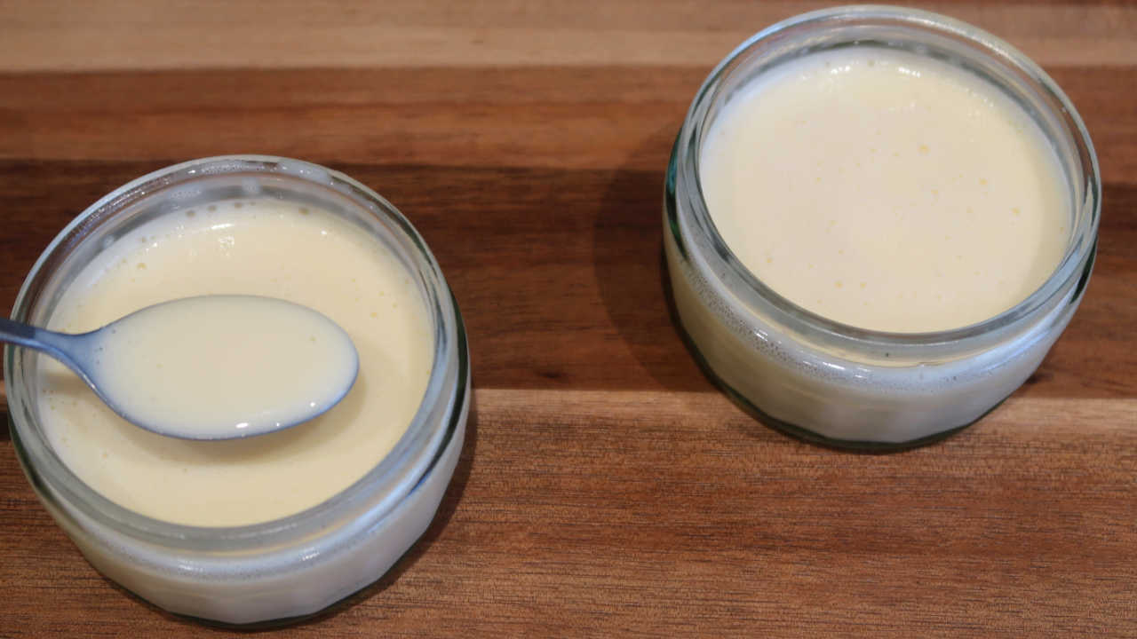 Spoon of homemade 3 egg yolk custard