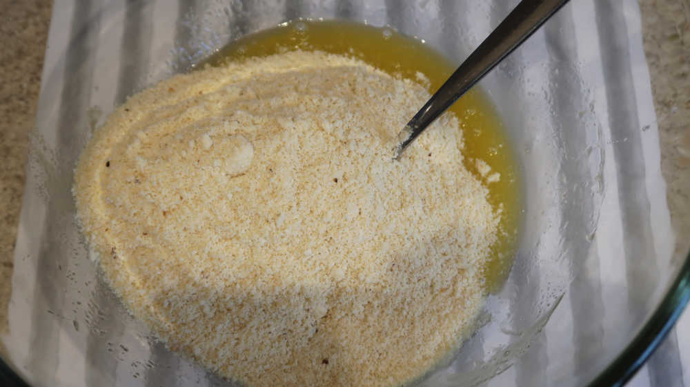 Adding the almond flour to the cookie dough